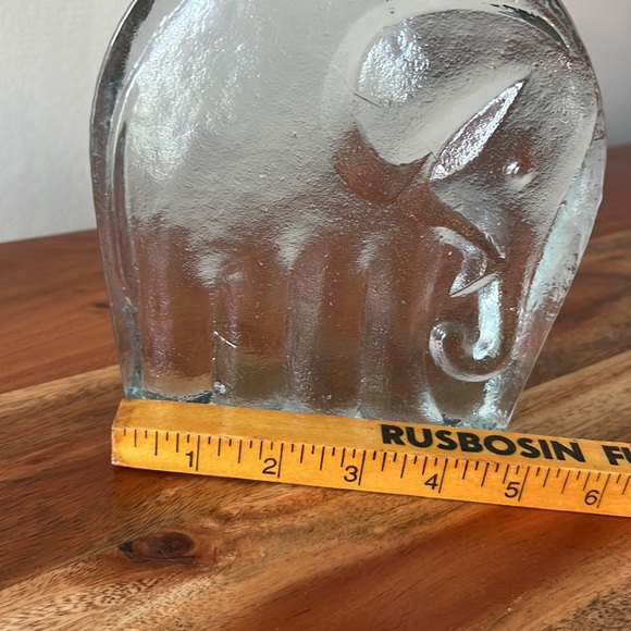 Vintage Blenko Joel Myers Heavy Clear Art Glass Single Elephant Bookend. - Picture 7 of 14